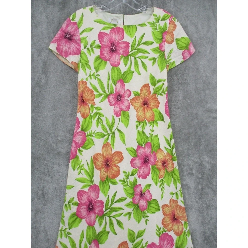 Vintage Talbots Dress 8 Petite Floral Linen Modest Cottage Maxi Tropical Vibrant - Picture 3 of 12